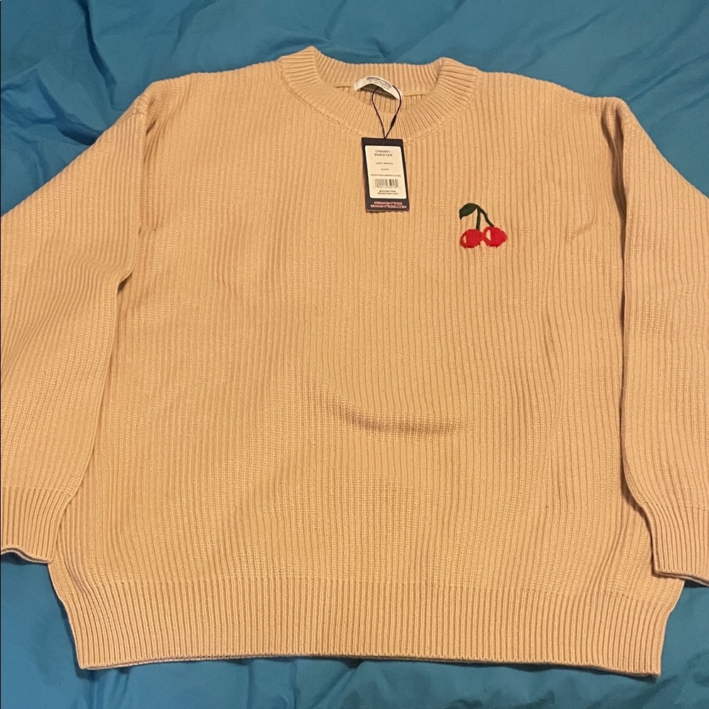 Smash + Tess Beige Sweater with Cherry Detail
